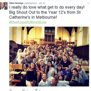 Glenn Gerreyn spoke to the girls at the Year 12 Residential Conference about the importance of purpose and vision.